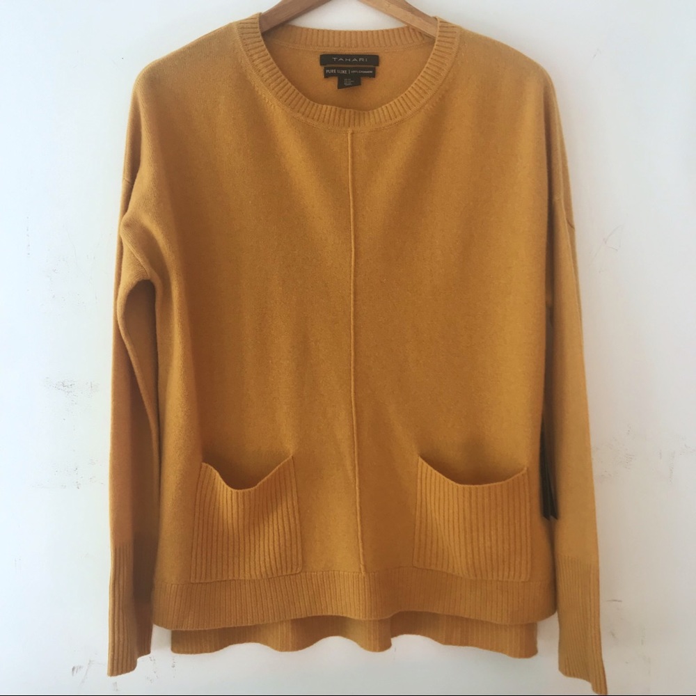 TAHARI | NWT Cashmere Pullover Golden Yellow Sz M